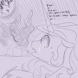 Size: 1024x1024 | Tagged: safe, artist:chandelurres, imported from derpibooru, princess celestia, alicorn, pony, crying, dialogue, female, mare, moon, sketch