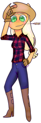 Size: 788x2325 | Tagged: safe, artist:chandelurres, imported from derpibooru, applejack, human, clothes, female, hat, humanized, shirt, simple background, solo, straw in mouth, transparent background