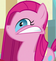 Size: 926x1005 | Tagged: safe, imported from derpibooru, screencap, pinkie pie, earth pony, pony, party of one, season 1, cropped, faic, faicamena, female, frown, gritted teeth, mare, pinkamena diane pie, solo, spasm, sugarcube corner, teeth, twitch, wide eyes