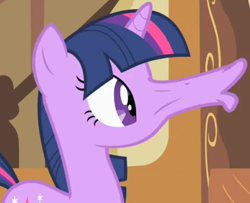 Size: 766x621 | Tagged: safe, imported from derpibooru, screencap, twilight sparkle, pony, unicorn, party of one, season 1, cropped, cyriak, female, funny, great moments in animation, mare, not salmon, solo, wat