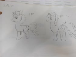 Size: 4608x3456 | Tagged: safe, artist:acid flask, imported from derpibooru, oc, oc only, oc:acid flask, unicorn, 2d, drawing, flask, horn, looking forward, male, paper, sketch, sketch dump, smiling, stallion, traditional art