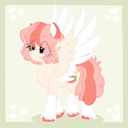 Size: 2048x2048 | Tagged: safe, artist:moonydropps, imported from derpibooru, oc, oc only, oc:berry bunches, pegasus, pony, chest fluff, ears, ears up, hair, mane, smiling, solo, spread wings, tail, wings