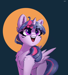 Size: 1648x1816 | Tagged: safe, artist:i love hurt, imported from derpibooru, twilight sparkle, alicorn, pony, cute, expressions, female, g4, happy, horn, looking up, mare, nimbus, open mouth, open smile, simple background, smiling, solo, surprised, twiabetes, twilight sparkle (alicorn), wings