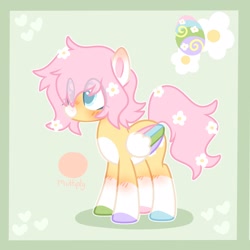 Size: 2048x2048 | Tagged: safe, artist:moonydropps, imported from derpibooru, oc, oc only, oc:spring steps, pegasus, pony, flower, flower in hair, hair, male, mane, smiling, solo, stallion, tail, wings