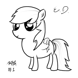 Size: 1080x1080 | Tagged: safe, artist:everydaydashie, imported from derpibooru, rainbow dash, pegasus, pony, atg 2022, lineart, monochrome, newbie artist training grounds, simple background, solo, white background