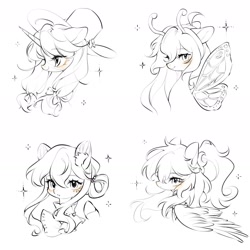 Size: 1536x1534 | Tagged: safe, artist:leafywind, imported from derpibooru, oc, oc only, pegasus, pony, unicorn, horn, sketch, solo, wings