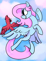 Size: 1024x1351 | Tagged: safe, artist:chandelurres, imported from derpibooru, oc, bird, pegasus, pony, cloud, female, flying, mare, spread wings, wings
