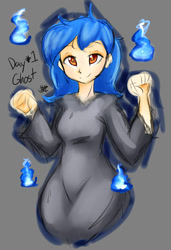 Size: 1024x1500 | Tagged: safe, artist:jovalic, imported from derpibooru, oc, oc:frosty flare, human, blue fire, clothes, hands up, humanized, looking at you, robe