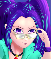 Size: 2679x3099 | Tagged: safe, artist:film77asq, imported from derpibooru, aria blaze, human, female, humanized, solo, sunglasses