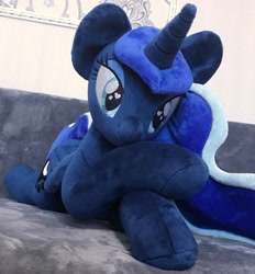 Size: 1897x2048 | Tagged: safe, artist:mdcraft10, imported from derpibooru, princess luna, alicorn, pony, female, folded wings, horn, irl, lying down, mare, photo, plushie, prone, solo, wings