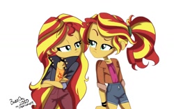 Size: 1600x1000 | Tagged: safe, artist:butt0ns2010, imported from derpibooru, sunset shimmer, human, equestria girls, duo, female, human sunset, ponytail, simple background, white background