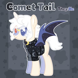 Size: 1500x1500 | Tagged: safe, artist:dreamyveon_, imported from derpibooru, oc, oc only, oc:comet tail, bat pony, pony, male, solo, stallion