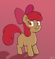 Size: 2032x2200 | Tagged: safe, artist:heretichesh, imported from derpibooru, apple bloom, earth pony, pony, apple bloom's bow, blank flank, bow, dock, female, filly, foal, gradient background, hair bow, looking at you, signature, solo, tail