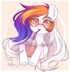 Size: 2160x2226 | Tagged: safe, artist:youthful_road, imported from derpibooru, oc, oc only, earth pony, pony, drink, drinking, earth pony oc, female, straw, sunglasses