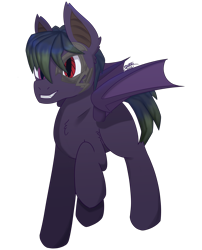 Size: 4016x4961 | Tagged: safe, artist:backgroundpony#f352, imported from derpibooru, oc, oc only, bat pony, pony, bat pony oc, bat wings, male, ponified, robot eye, signature, simple background, smiling, solo, stallion, transparent background, wings