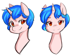 Size: 1233x965 | Tagged: safe, artist:jovalic, imported from derpibooru, oc, oc:frosty flare, unicorn, alternate hairstyle, eyebrows, eyebrows visible through hair, female, horn, looking at you, smiling, unicorn oc