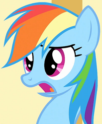 Size: 554x675 | Tagged: safe, imported from derpibooru, screencap, rainbow dash, pegasus, pony, party of one, season 1, cropped, female, mare, reaction image, shocked, solo