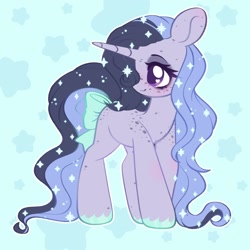 Size: 1500x1500 | Tagged: safe, artist:dreamyveon_, imported from derpibooru, oc, oc only, pony, unicorn, bow, female, hair, horn, mane, mare, smiling, solo, tail