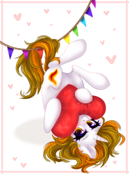 Size: 2000x2682 | Tagged: safe, artist:avrameow, imported from derpibooru, oc, oc only, oc:aurora shinespark, pony, unicorn, :i, blushing, cute, ear piercing, earring, female, heart, heart pillow, holiday, horn, jewelry, looking at you, mare, no source available, piercing, pillow, solo, unicorn oc, upside down, valentine's day