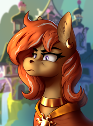 Size: 1924x2596 | Tagged: safe, artist:28gooddays, imported from derpibooru, oc, oc only, oc:steel sickle, earth pony, pony, angry, annoyed, ear piercing, earring, female, jewelry, mare, no source available, piercing, scowl, solar empire