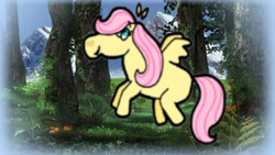 Size: 320x180 | Tagged: safe, artist:cookie-lovey, imported from derpibooru, fluttershy, pegasus, pony, the cutie mark chronicles, 2011, blank flank, female, filly, filly fluttershy, foal, forest, looking up, smiling, so many wonders, solo, style emulation, the fairly oddparents, younger