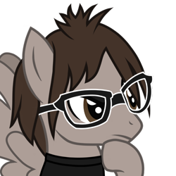Size: 750x750 | Tagged: safe, artist:toyminator900, imported from derpibooru, pegasus, pony, bust, commission, frown, glasses, hoof on chin, male, mikey way, my chemical romance, ponified, simple background, solo, spread wings, stallion, thinking, transparent background, wings