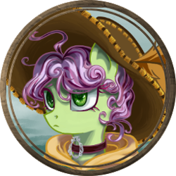 Size: 256x256 | Tagged: safe, artist:saby, derpibooru exclusive, imported from derpibooru, oc, oc only, oc:rose ribband, pony, bust, character token, choker, female, hat, hood, roleplay illustration, rule 63, serious, the last summer