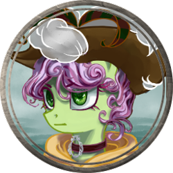 Size: 256x256 | Tagged: safe, artist:saby, derpibooru exclusive, imported from derpibooru, oc, oc only, oc:rose ribband, pony, bust, character token, choker, female, hat, hood, roleplay illustration, rule 63, serious, the last summer