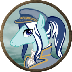 Size: 256x256 | Tagged: safe, artist:saby, derpibooru exclusive, imported from derpibooru, oc, oc only, oc:splendence, pony, ascot, bust, cap, character token, clothes, cute, hat, jacket, looking at you, male, peaked cap, ponytail, smiling, stallion, striped mane