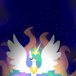 Size: 1024x1024 | Tagged: safe, artist:chandelurres, imported from derpibooru, princess celestia, alicorn, pony, female, mare, solo, spread wings, stars, sun, wings