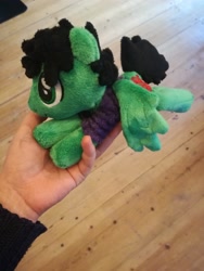 Size: 3120x4160 | Tagged: safe, artist:herzstueckhandmade, imported from derpibooru, pegasus, pony, beanie, beanie (plushie), billie joe armstrong, commission, green day, irl, lying down, male, photo, plushie, ponified, prone, solo, stallion