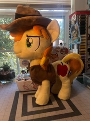 Size: 1078x1440 | Tagged: safe, artist:emberfallplush, imported from derpibooru, braeburn, earth pony, pony, clothes, hat, irl, male, photo, plushie, smiling, solo, stallion, standing, vest