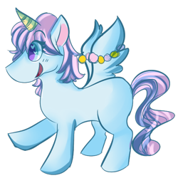 Size: 516x517 | Tagged: safe, artist:dokuyuu, imported from derpibooru, oc, oc only, oc:opal, alicorn, pony, heart, heart eyes, looking offscreen, raised hoof, side view, simple background, solo, spread wings, transparent background, wingding eyes, wings