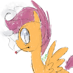 Size: 1024x1024 | Tagged: safe, artist:chandelurres, imported from derpibooru, scootaloo, pegasus, pony, female, g4, simple background, smoking, solo, spread wings, transparent background, wings