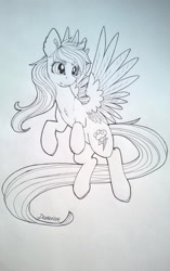 Size: 1024x1635 | Tagged: safe, artist:dexterisse, imported from derpibooru, rainbow dash, pegasus, black and white, female, grayscale, mare, monochrome, simple background, solo, traditional art, white background