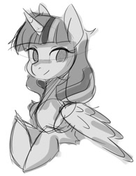 Size: 774x1000 | Tagged: safe, artist:jovalic, imported from derpibooru, twilight sparkle, alicorn, female, hooves together, looking at something, sketch, smiling, twilight sparkle (alicorn)