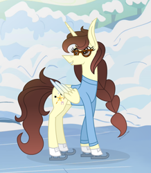 Size: 1919x2205 | Tagged: safe, artist:darbypop1, imported from derpibooru, oc, oc:darby, alicorn, pony, clothes, female, ice skating, mare, solo