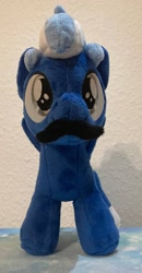 Size: 559x1072 | Tagged: safe, artist:melodisde, imported from derpibooru, oc, oc only, pegasus, pony, commission, facial hair, female, filly, foal, irl, moustache, photo, plushie, solo, spread wings, standing, wings