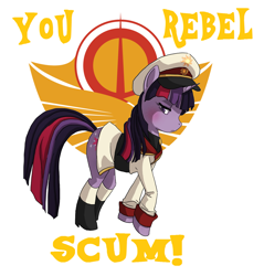 Size: 1344x1404 | Tagged: safe, artist:emkay-mlp, artist:the-orator, imported from derpibooru, twilight sparkle, pony, unicorn, emblem, female, return of the jedi, simple background, solar empire, solo, star wars, star wars: the last jedi, text, unicorn twilight, white background