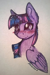 Size: 1024x1533 | Tagged: safe, artist:dexterisse, imported from derpibooru, twilight sparkle, alicorn, female, mare, simple background, solo, traditional art, twilight sparkle (alicorn), white background