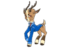 Size: 968x645 | Tagged: safe, artist:leastways, imported from derpibooru, oc, oc:stone hearted, deer, antlers, clothes, cloven hooves, deer oc, non-pony oc, simple background, suit, transparent background