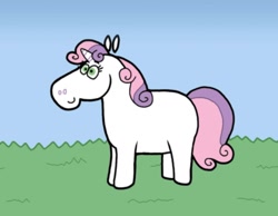 Size: 1134x878 | Tagged: safe, artist:cookie-lovey, imported from derpibooru, sweetie belle, pony, unicorn, 2012, blank flank, cute, diasweetes, female, filly, foal, grass, grass field, sky, smiling, solo, style emulation, the fairly oddparents