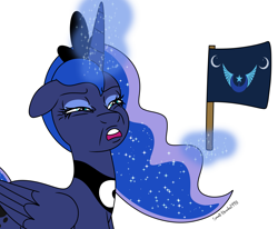 Size: 3455x2847 | Tagged: safe, artist:lynnthenerdkitty, imported from derpibooru, princess luna, alicorn, pony, flag, lunar republic, meme face, new lunar republic, simple background, solo, team, white background