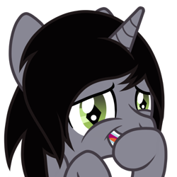 Size: 750x750 | Tagged: safe, artist:toyminator900, imported from derpibooru, pony, unicorn, bust, commission, disguise, disguised siren, horn, kellin quinn, laughing, looking at you, male, ponified, simple background, sleeping with sirens, slit pupils, solo, stallion, transparent background