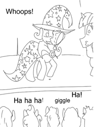 Size: 372x500 | Tagged: source needed, safe, artist:php162, imported from derpibooru, trixie, pony, black and white, grayscale, monochrome, pie in the face