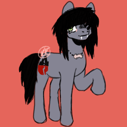 Size: 700x704 | Tagged: safe, artist:revenge.cats, imported from derpibooru, pony, unicorn, disguise, disguised siren, fangs, kellin quinn, male, ponified, raised hoof, simple background, sleeping with sirens, solo, stallion, standing