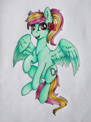 Size: 1024x1366 | Tagged: safe, artist:dexterisse, imported from derpibooru, oc, oc only, oc:sunrise melody, pegasus, pony, pegasus oc, simple background, solo, traditional art, white background