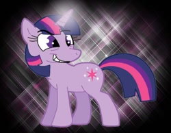Size: 1134x878 | Tagged: safe, artist:cookie-lovey, imported from derpibooru, twilight sparkle, pony, unicorn, 2012, black background, female, grin, lidded eyes, mare, simple background, smiling, solo, sparkles, turned head, unicorn twilight