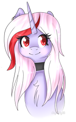 Size: 555x885 | Tagged: safe, artist:angellightyt, imported from derpibooru, oc, oc only, pony, unicorn, bust, chest fluff, choker, eyelashes, female, horn, mare, simple background, solo, transparent background, unicorn oc