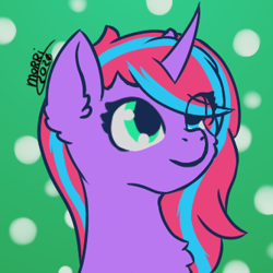 Size: 334x334 | Tagged: safe, artist:backgroundpony#f352, imported from derpibooru, oc, oc only, pony, unicorn, eyes open, female, horn, mare, signature, solo